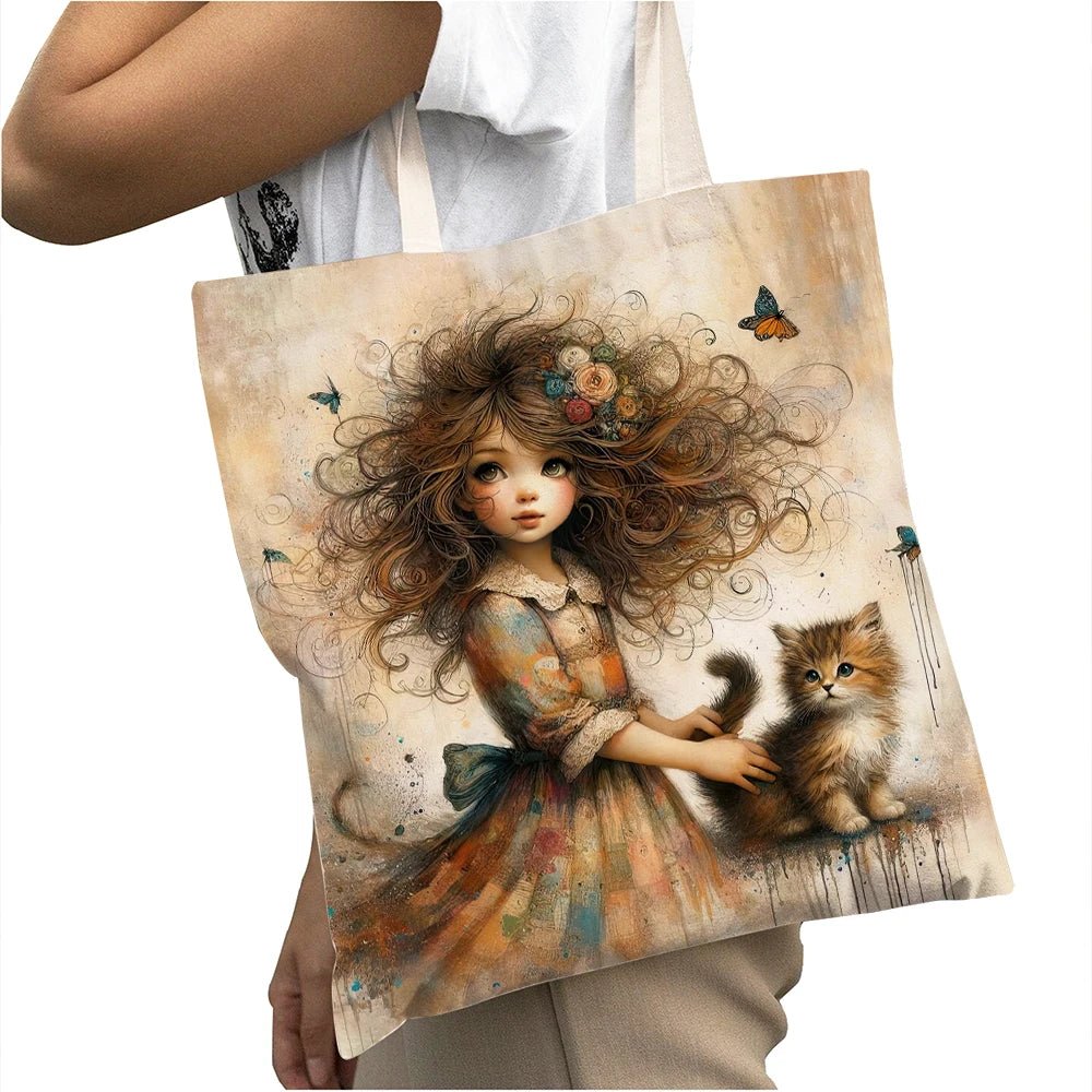 Cute Cartoon Girl Shopper Bags - WIVAStore