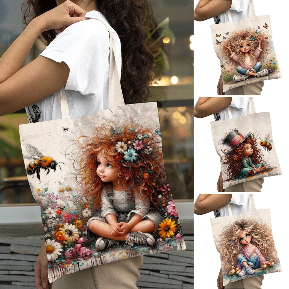 Cute Cartoon Girl Shopper Bags - WIVAStore