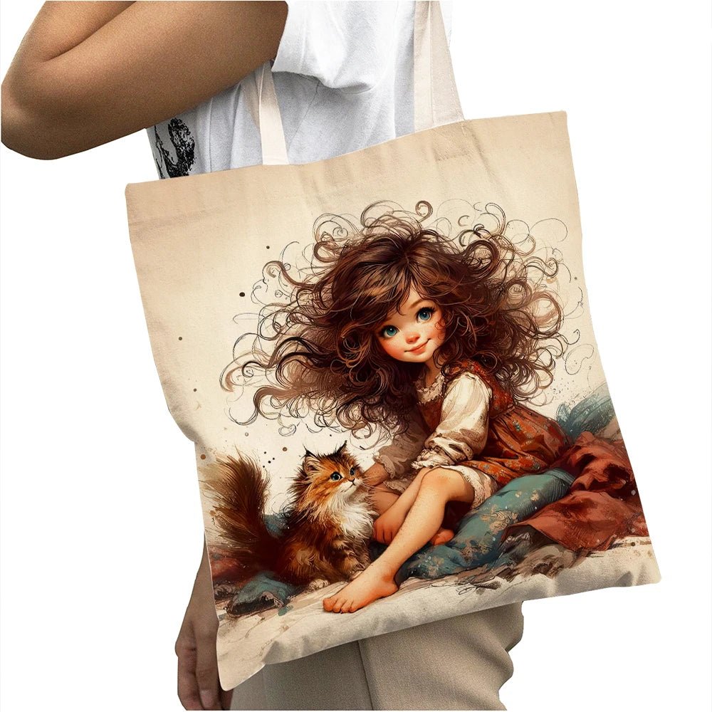 Cute Cartoon Girl Shopper Bags - WIVAStore