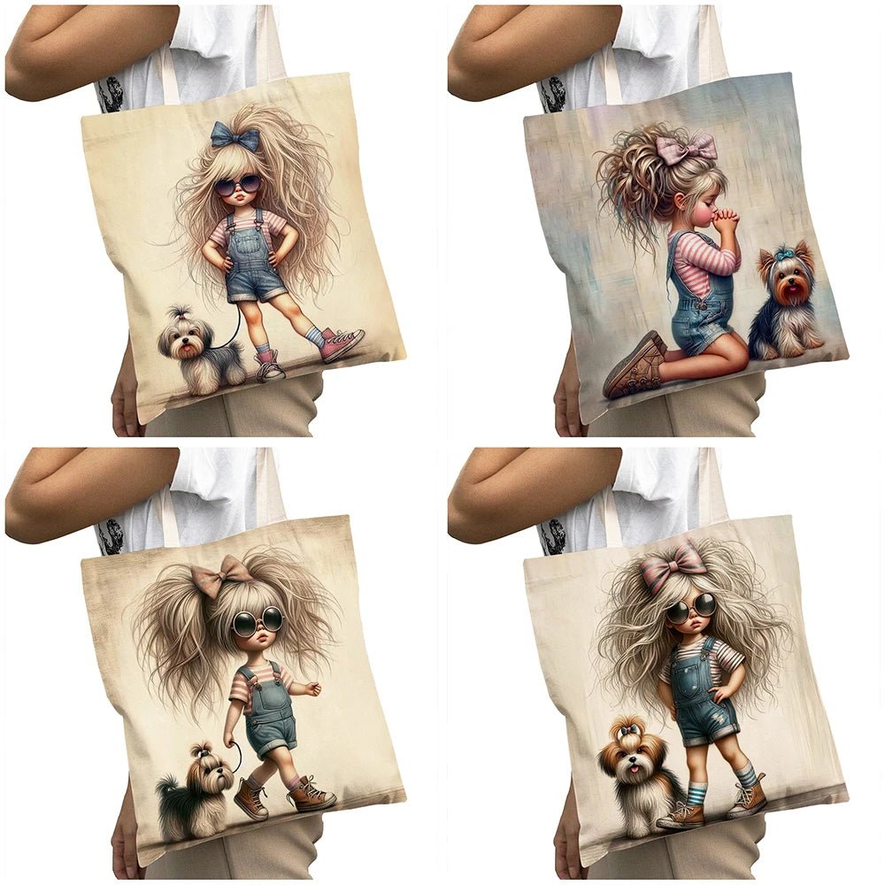 Cute Cartoon Girl Shopper Bags - WIVAStore
