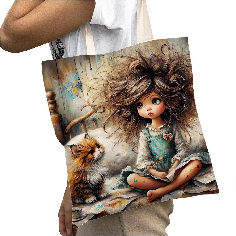 Cute Cartoon Girl Shopper Bags - WIVAStore