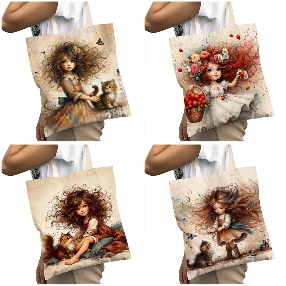 Cute Cartoon Girl Shopper Bags - WIVAStore