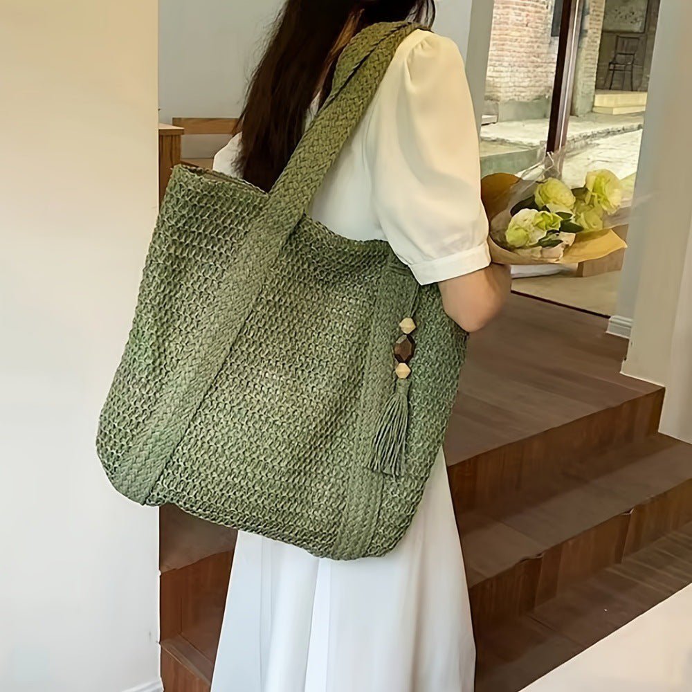 Elegant Straw Shoulder Bag – Women’s Premium Large Beach Tote, Commuter Woven Purse - WIVAStore