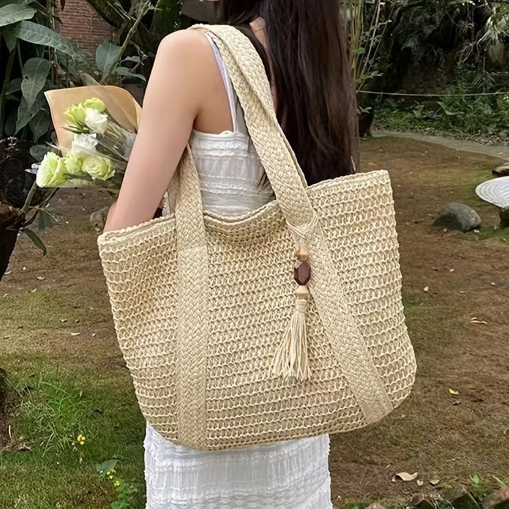 Elegant Straw Shoulder Bag – Women’s Premium Large Beach Tote, Commuter Woven Purse - WIVAStore