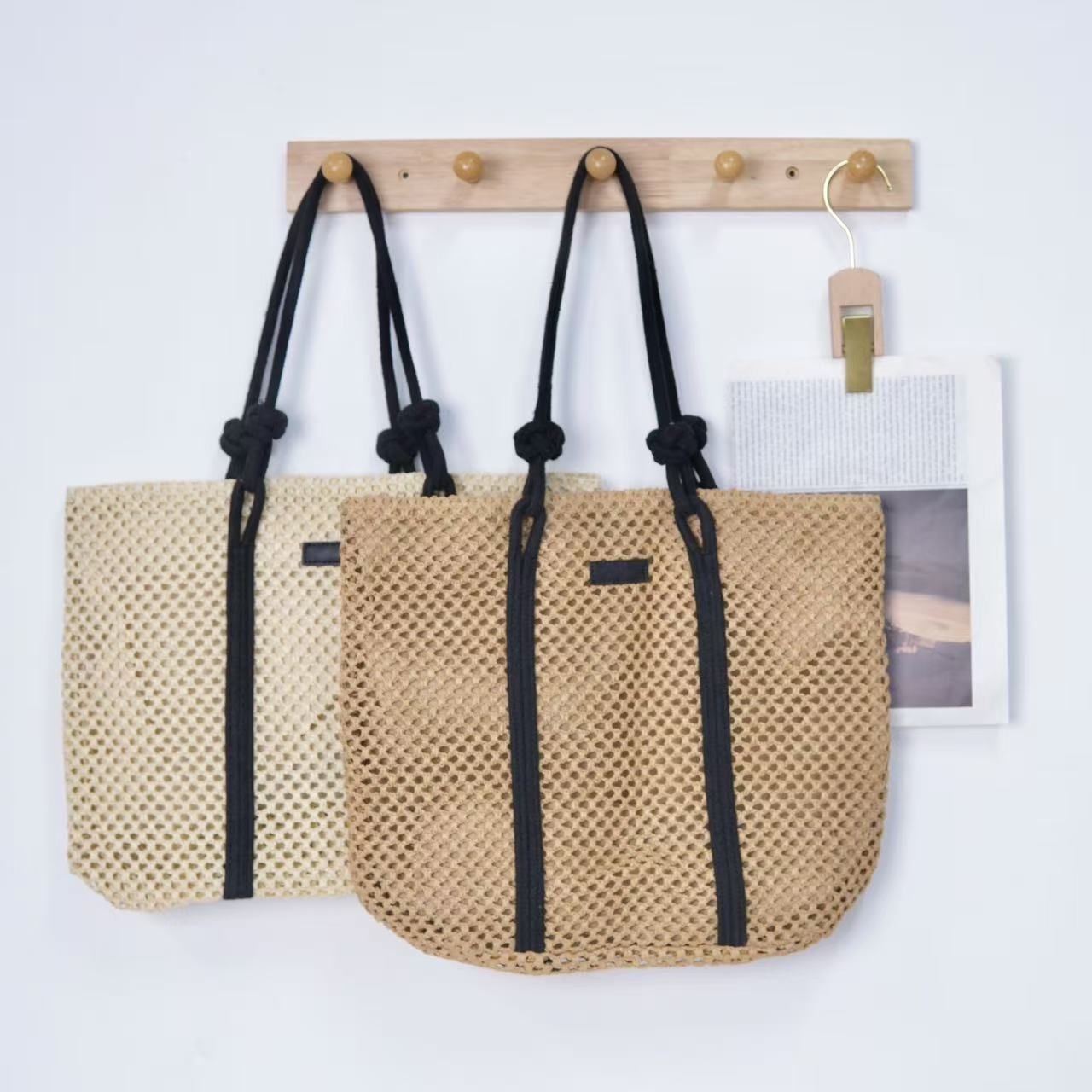 Embroidered Cotton Rope Strap Straw Bag – Hollow - Out Woven Beach Tote, Vacation Shoulder Purse - WIVAStore