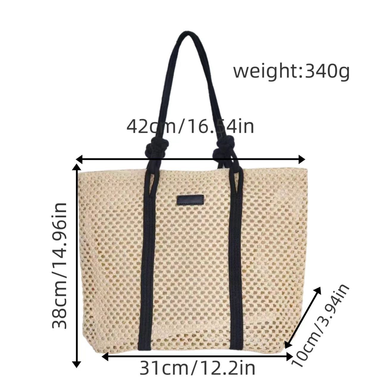 Embroidered Cotton Rope Strap Straw Bag – Hollow - Out Woven Beach Tote, Vacation Shoulder Purse - WIVAStore