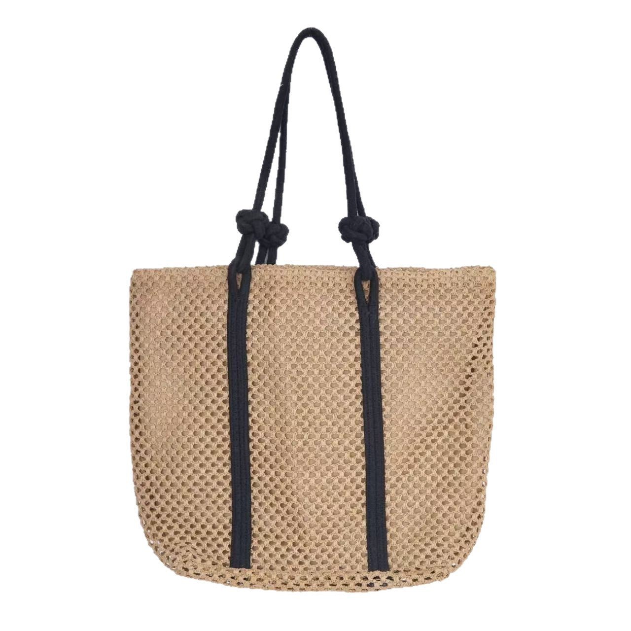 Embroidered Cotton Rope Strap Straw Bag – Hollow - Out Woven Beach Tote, Vacation Shoulder Purse - WIVAStore