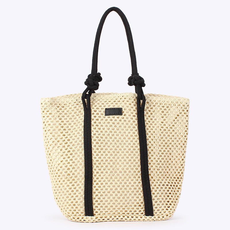 Embroidered Cotton Rope Strap Straw Bag – Hollow - Out Woven Beach Tote, Vacation Shoulder Purse - WIVAStore