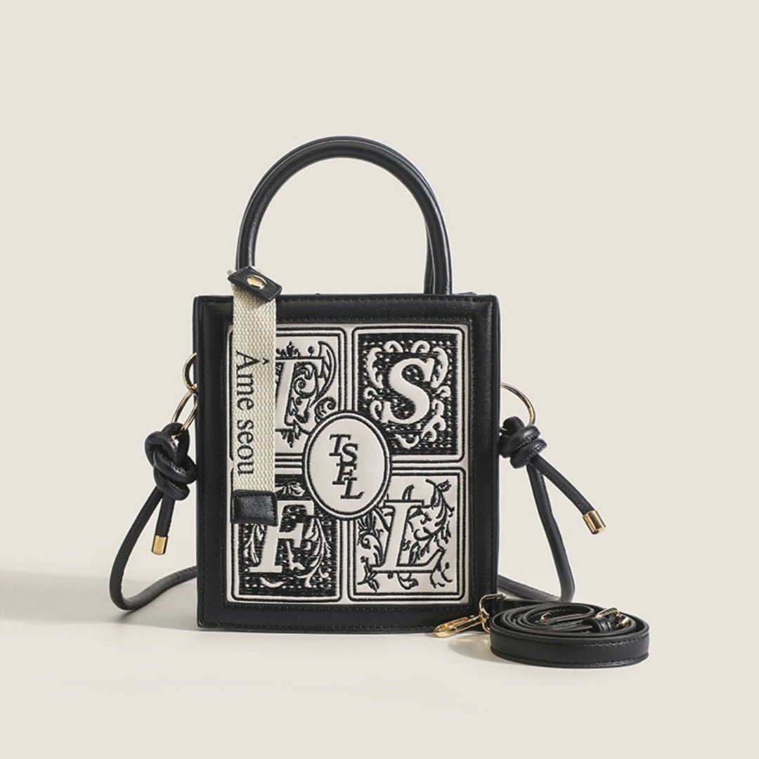 Embroidery small square bag crossbody, versatile casual shoulder bag, Crossbody tote bag small - WIVAStore