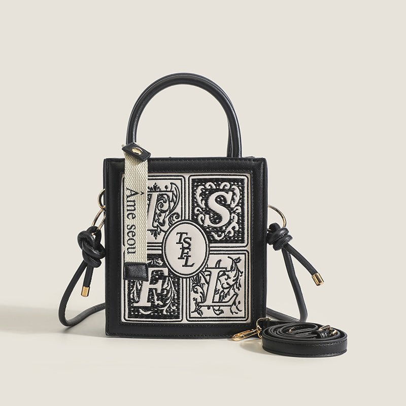 Embroidery small square bag crossbody, versatile casual shoulder bag, Crossbody tote bag small - WIVAStore