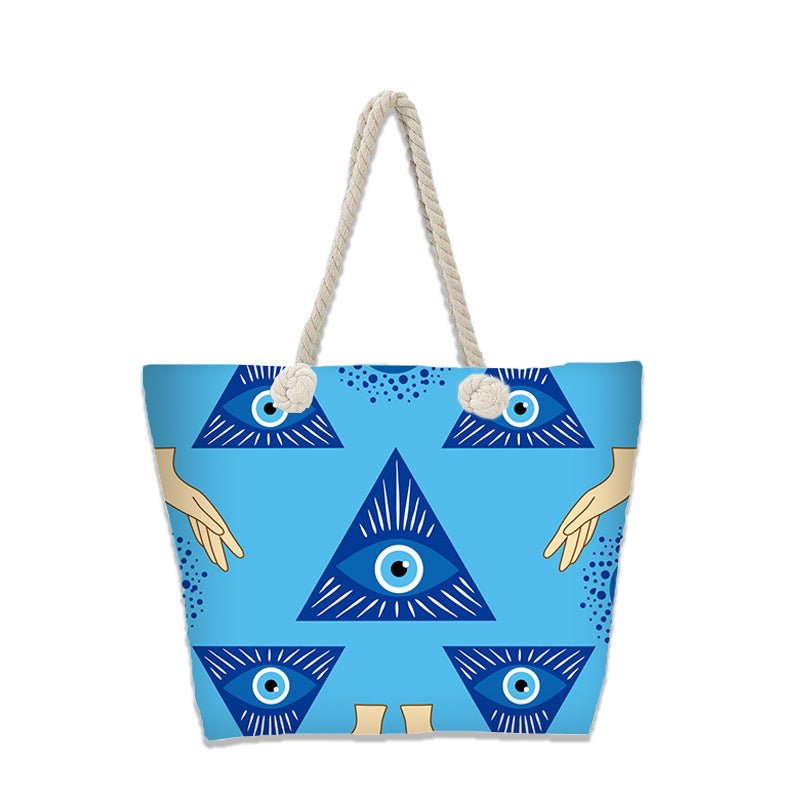 Evil Eye Beach Bag – Portable Travel Handheld Tote, Casual Shoulder Purse, Large Vacation Shopper - WIVAStore