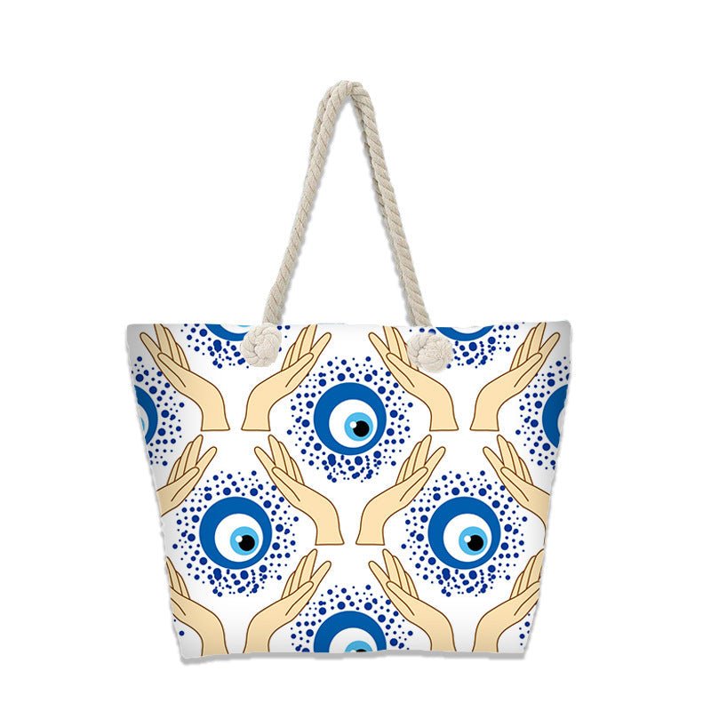 Evil Eye Beach Bag – Portable Travel Handheld Tote, Casual Shoulder Purse, Large Vacation Shopper - WIVAStore