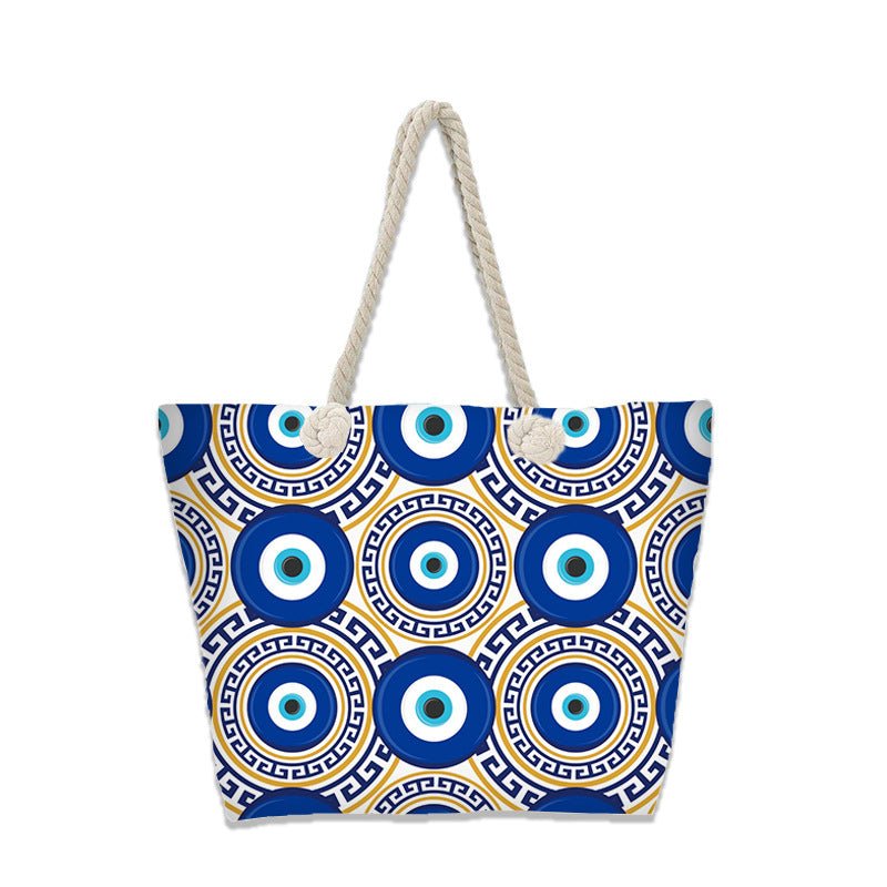 Evil Eye Beach Bag – Portable Travel Handheld Tote, Casual Shoulder Purse, Large Vacation Shopper - WIVAStore