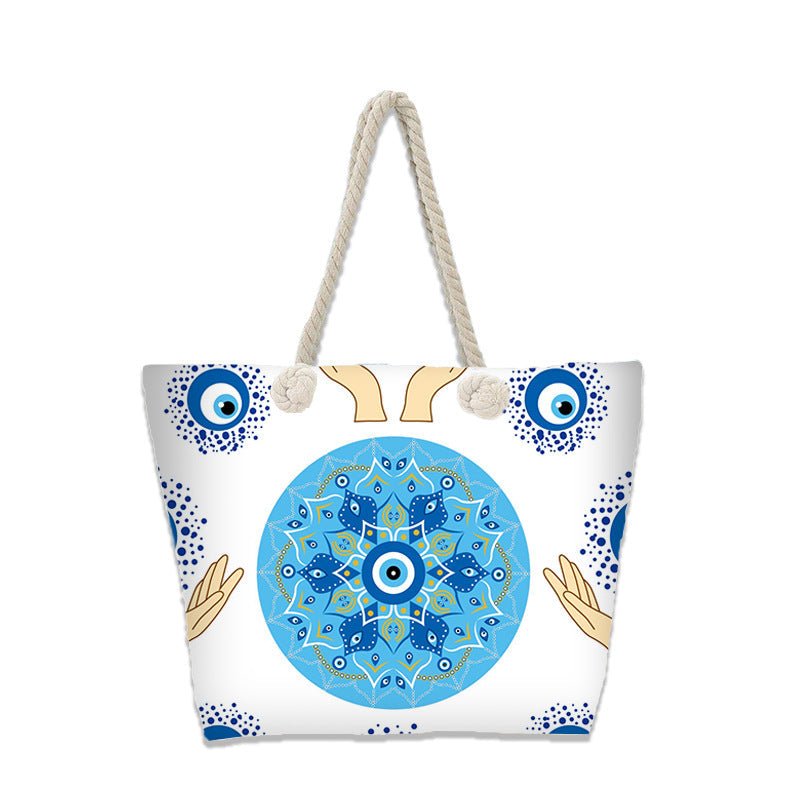 Evil Eye Beach Bag – Portable Travel Handheld Tote, Casual Shoulder Purse, Large Vacation Shopper - WIVAStore