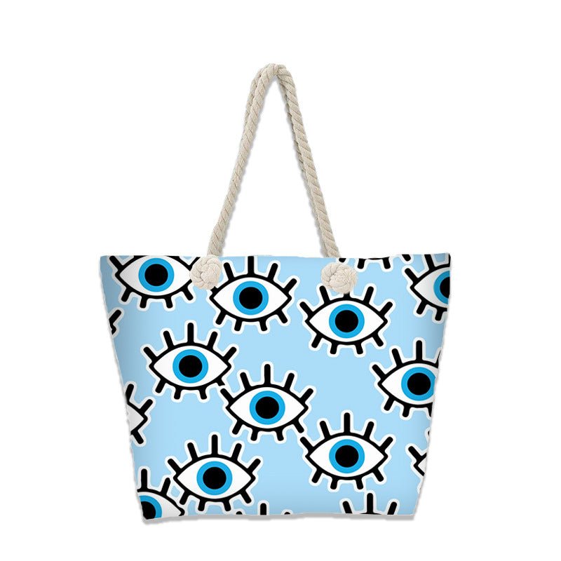Evil Eye Beach Bag – Portable Travel Handheld Tote, Casual Shoulder Purse, Large Vacation Shopper - WIVAStore