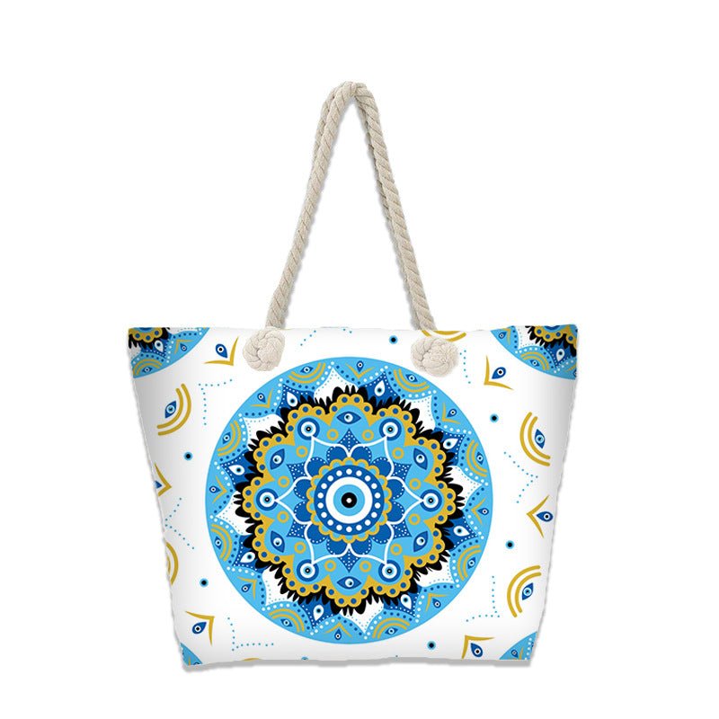 Evil Eye Beach Bag – Portable Travel Handheld Tote, Casual Shoulder Purse, Large Vacation Shopper - WIVAStore