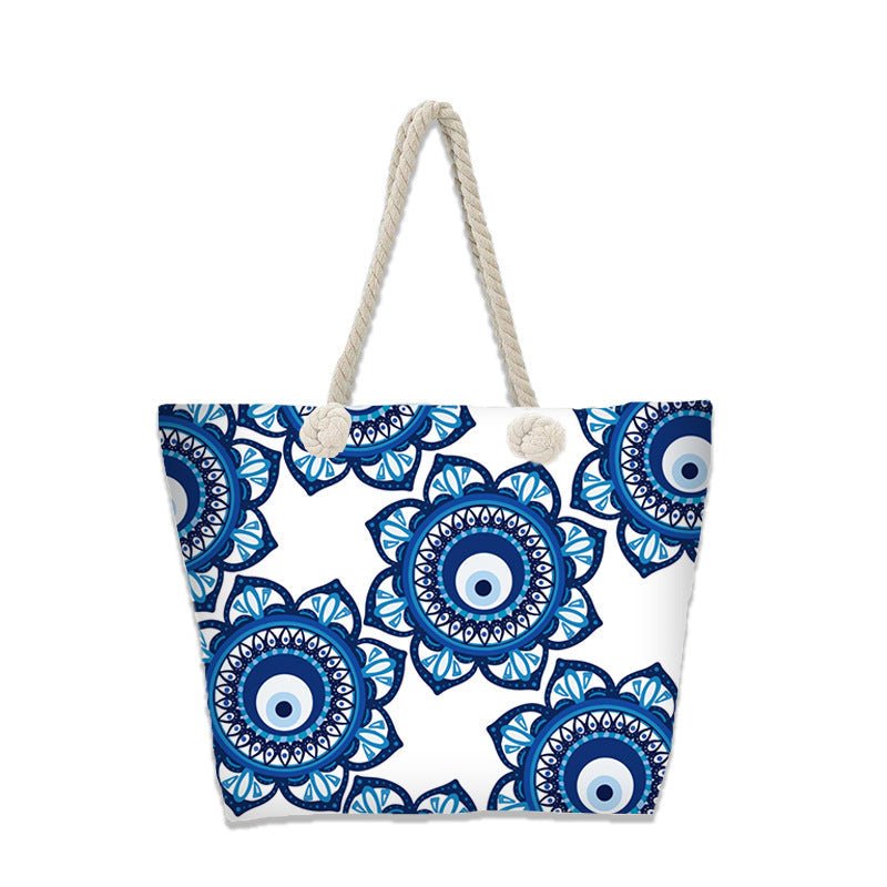 Evil Eye Beach Bag – Portable Travel Handheld Tote, Casual Shoulder Purse, Large Vacation Shopper - WIVAStore