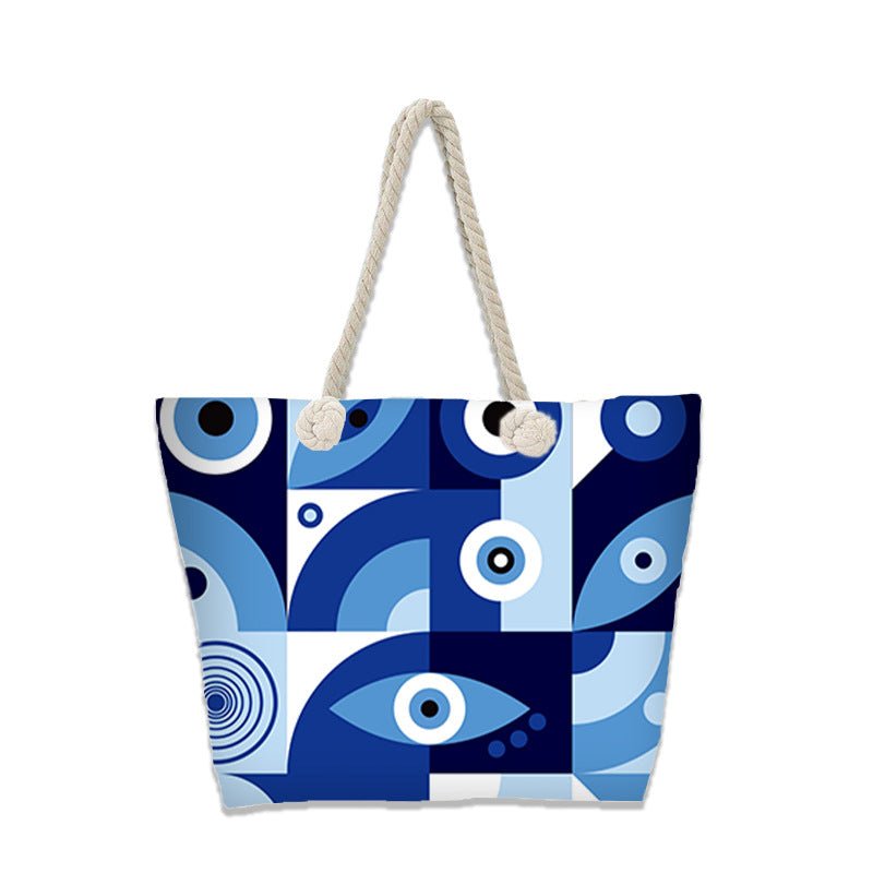 Evil Eye Beach Bag – Portable Travel Handheld Tote, Casual Shoulder Purse, Large Vacation Shopper - WIVAStore