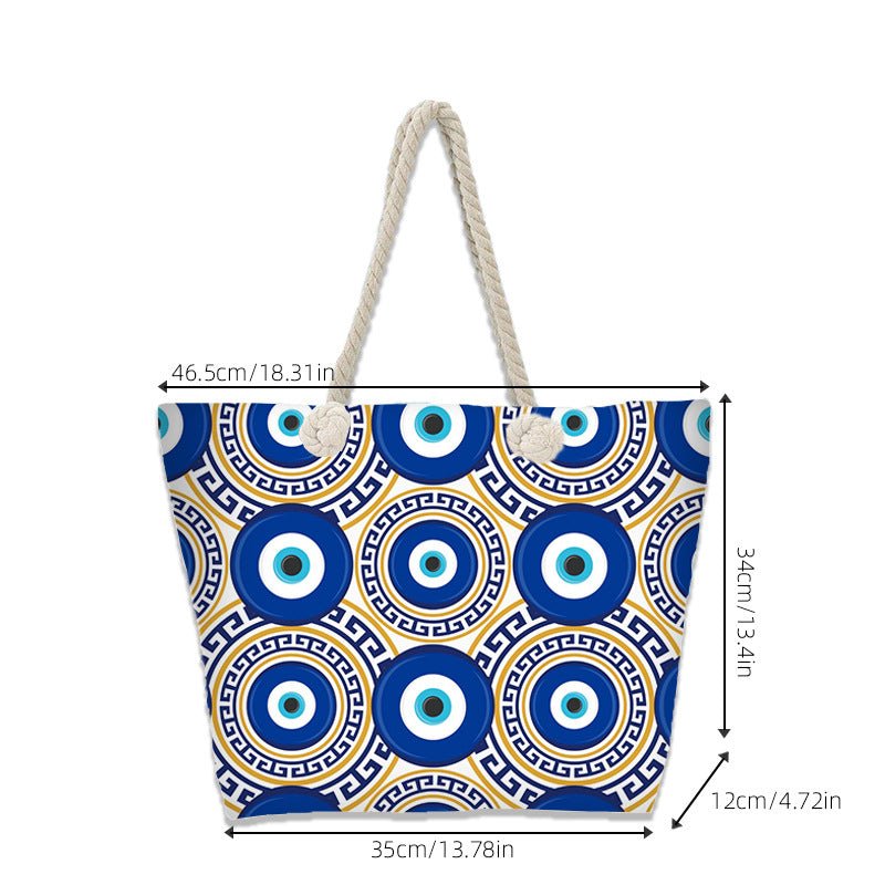 Evil Eye Beach Bag – Portable Travel Handheld Tote, Casual Shoulder Purse, Large Vacation Shopper - WIVAStore