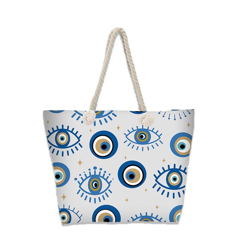 Evil Eye Beach Bag – Portable Travel Handheld Tote, Casual Shoulder Purse, Large Vacation Shopper - WIVAStore