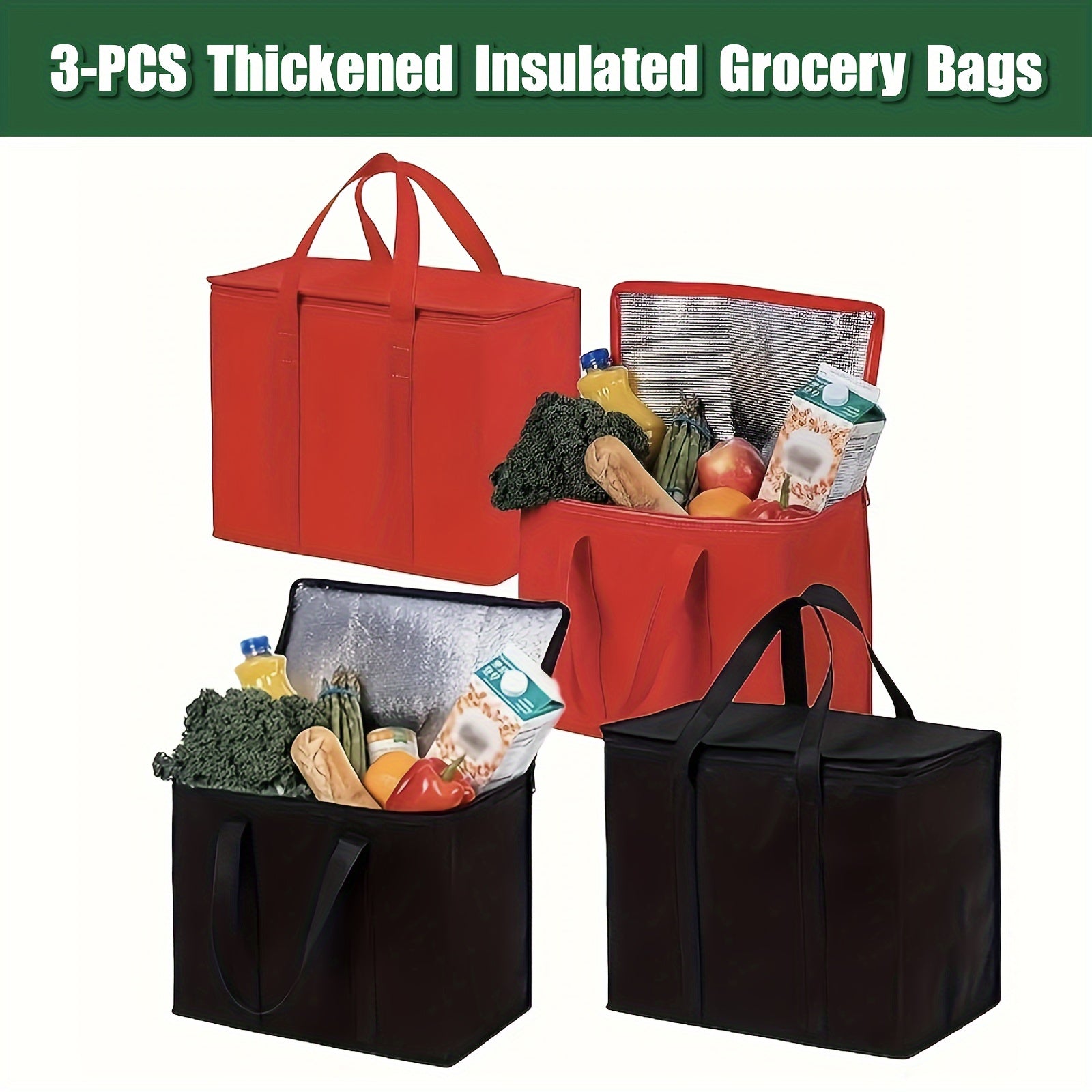 VENO 3-Pack Heavy Duty Reusable Grocery Shopping Bags