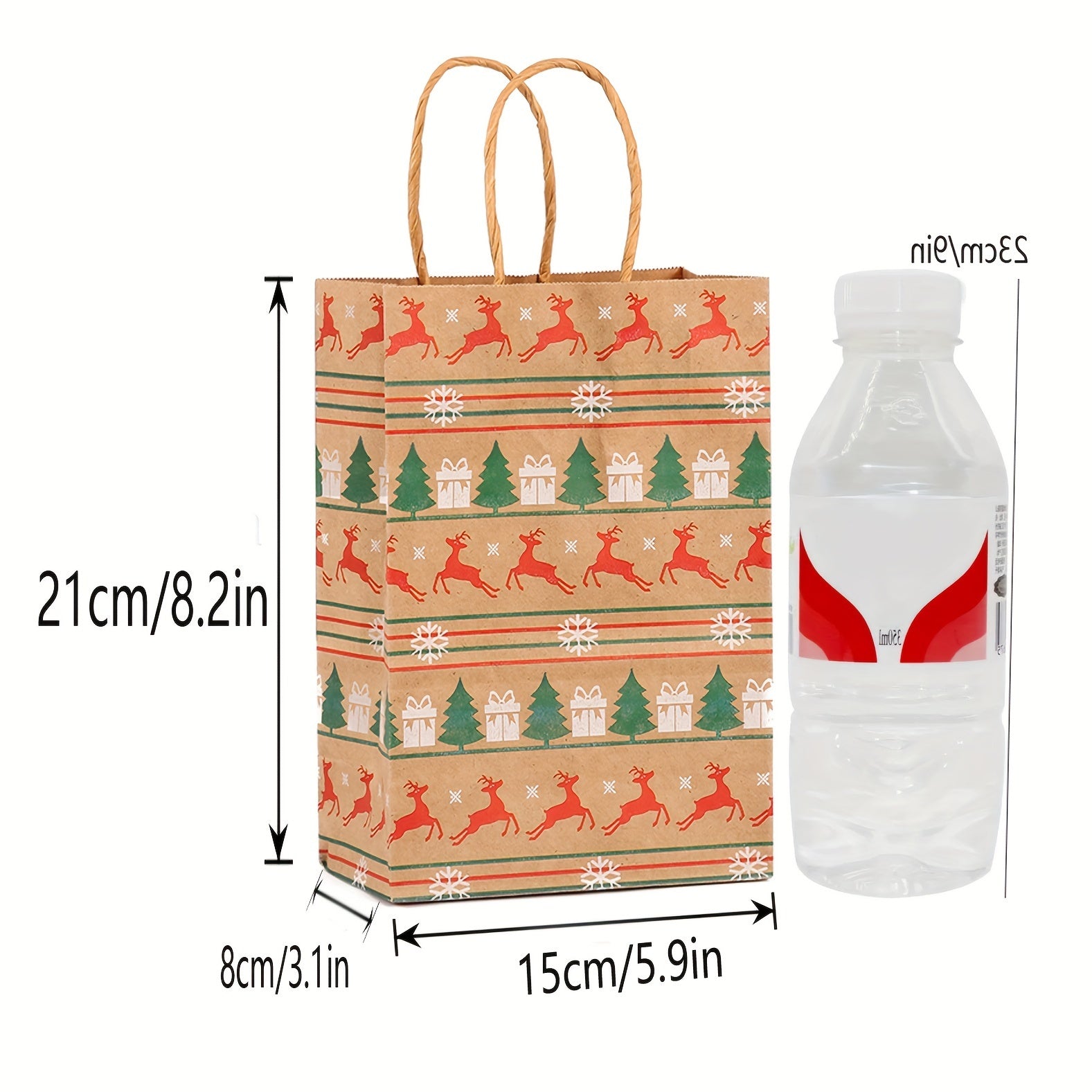 Christmas Kraft Gift Bags - 12 Pack Cartoon Holiday Paper Tote Bags