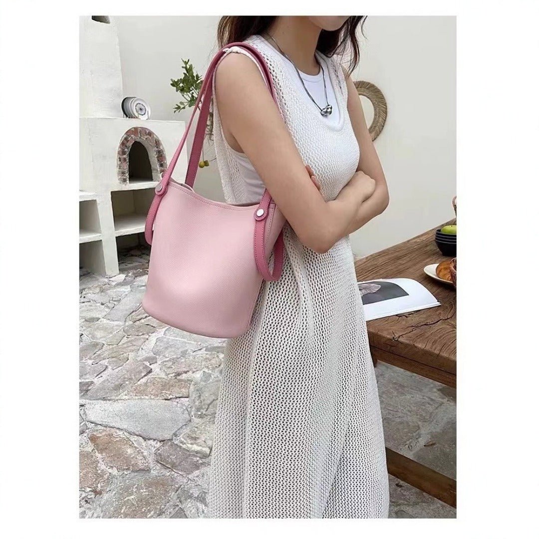 Fashion shoulder bucket bag, women pink small tote bag, women shoulder hobo tote purse - WIVAStore