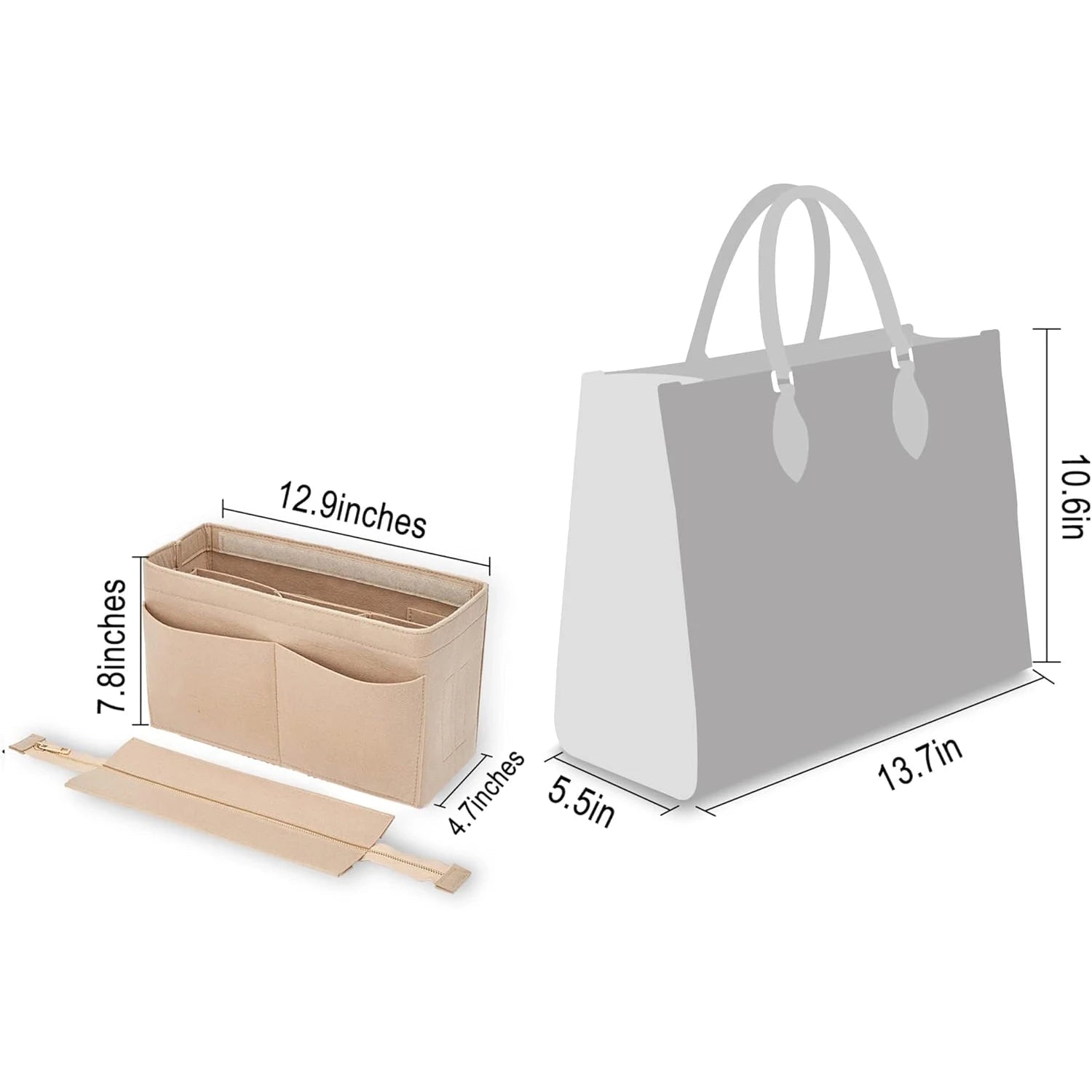 Felt Purse Organizer Insert Onthego MM Handbag Tote Bag - WIVAStore