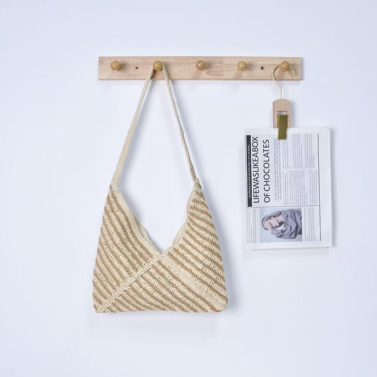 Fringe Cotton Rope Woven Bag – New Hollow - Out Straw Beach Tote, Ethnic Style Versatile Purse - WIVAStore