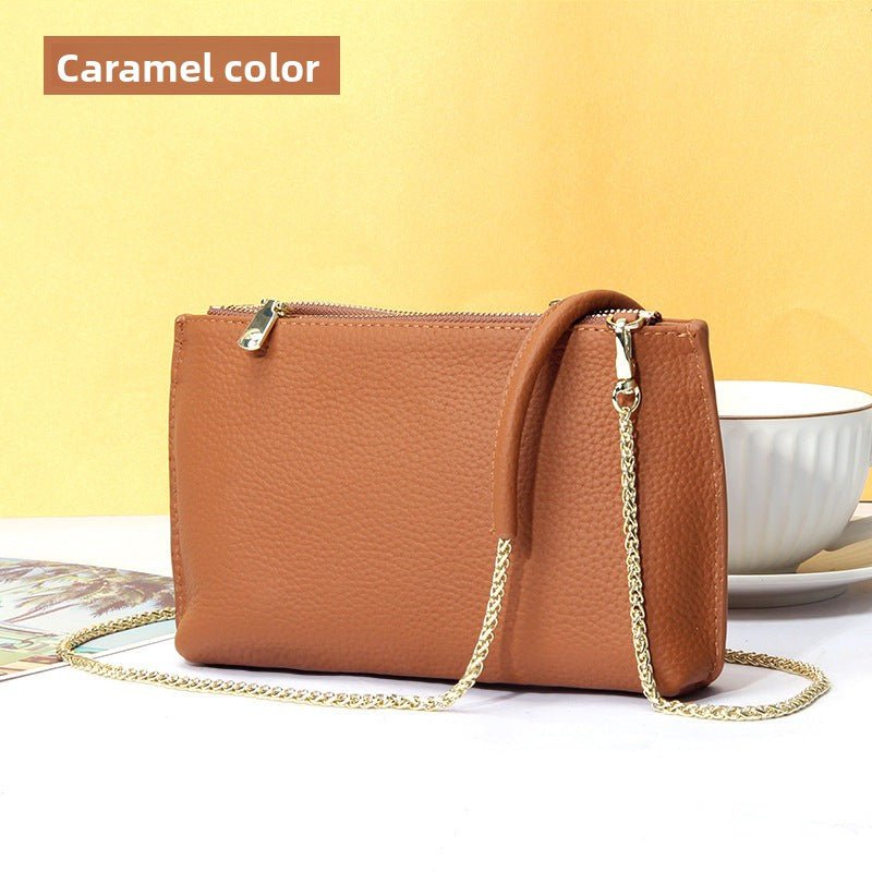 Genuine Leather simple shoulder bag women, stylish large capacity bag, tote purse double zipper, leather chain bag - WIVAStore