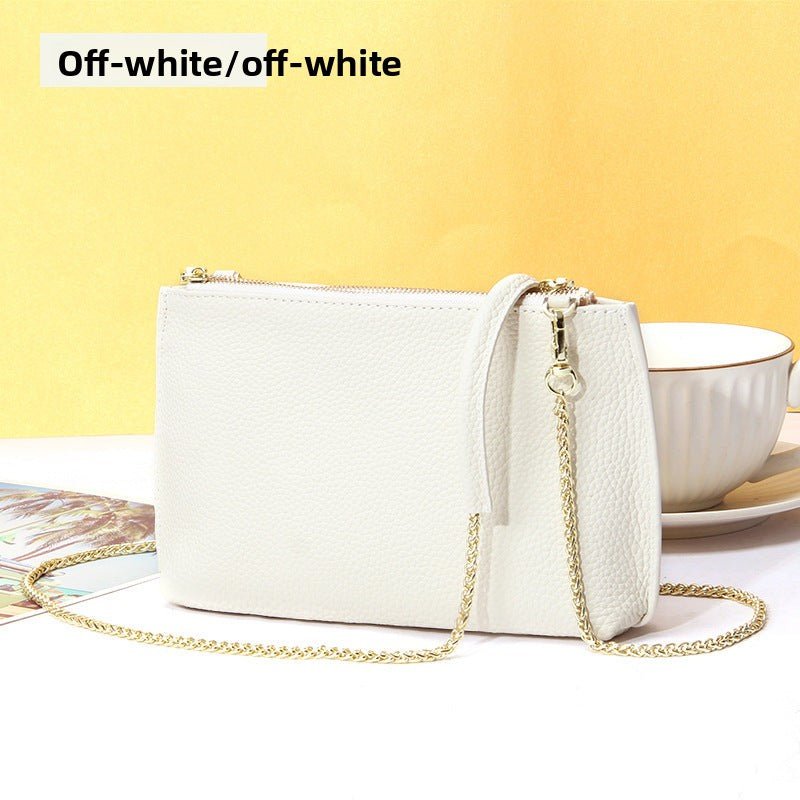 Genuine Leather simple shoulder bag women, stylish large capacity bag, tote purse double zipper, leather chain bag - WIVAStore