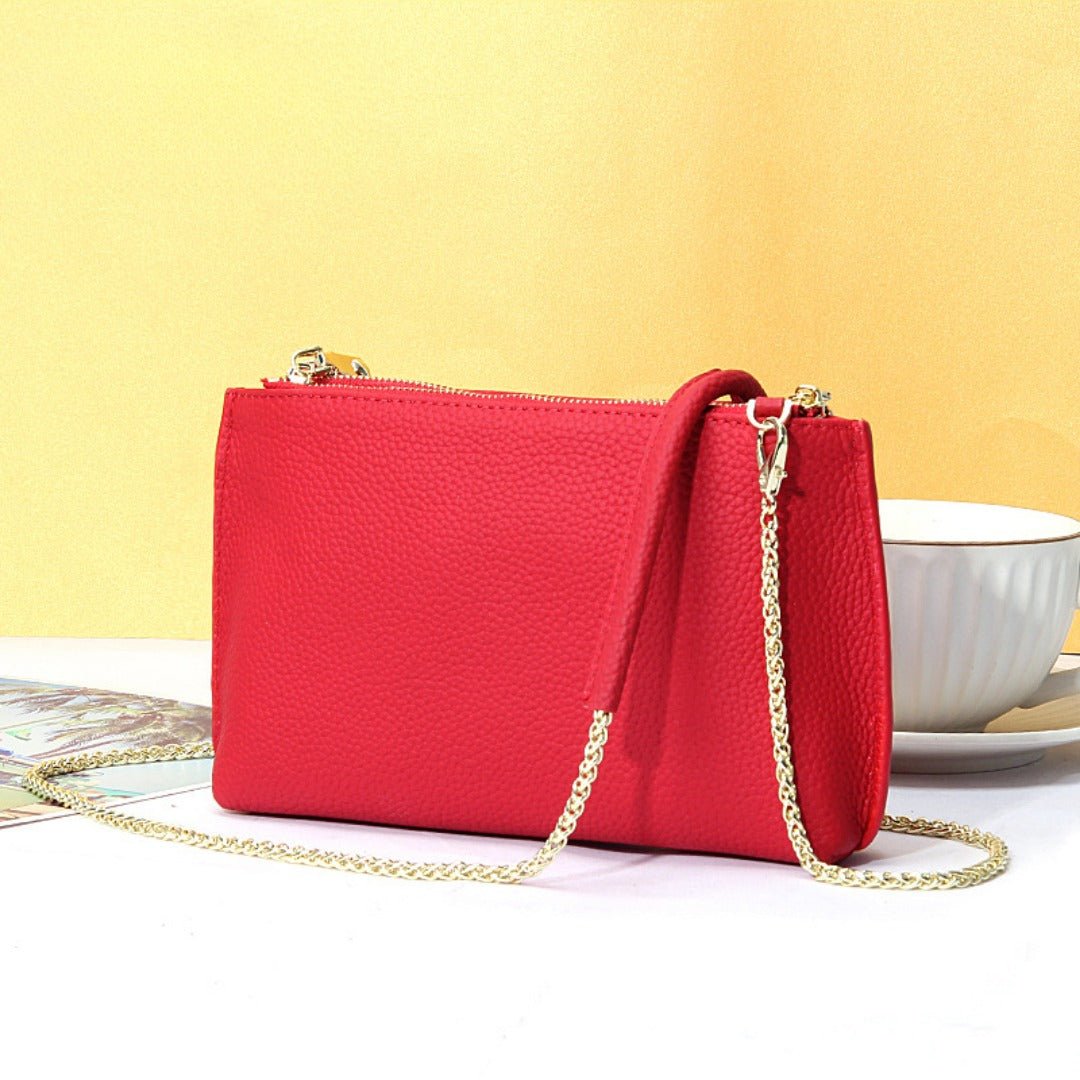Genuine Leather simple shoulder bag women, stylish large capacity bag, tote purse double zipper, leather chain bag - WIVAStore