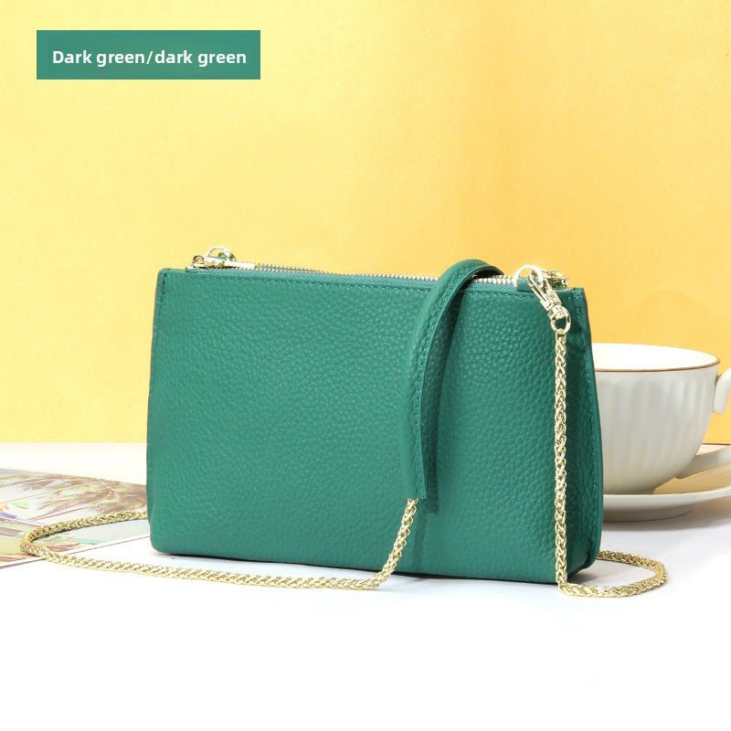 Genuine Leather simple shoulder bag women, stylish large capacity bag, tote purse double zipper, leather chain bag - WIVAStore