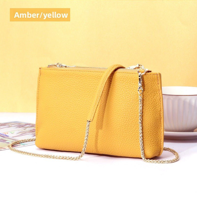 Genuine Leather simple shoulder bag women, stylish large capacity bag, tote purse double zipper, leather chain bag - WIVAStore