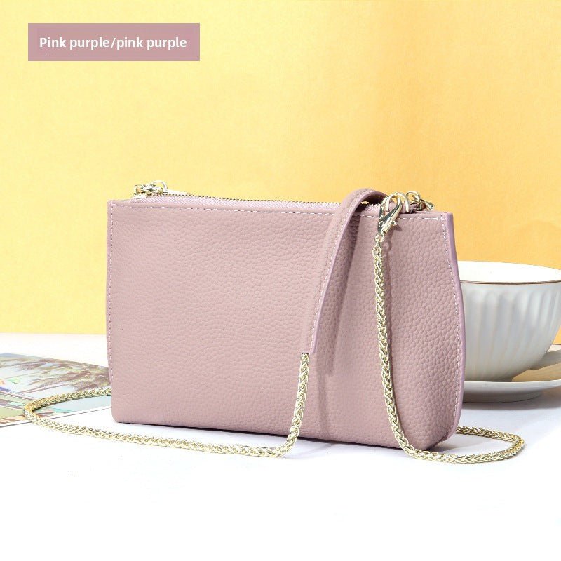 Genuine Leather simple shoulder bag women, stylish large capacity bag, tote purse double zipper, leather chain bag - WIVAStore