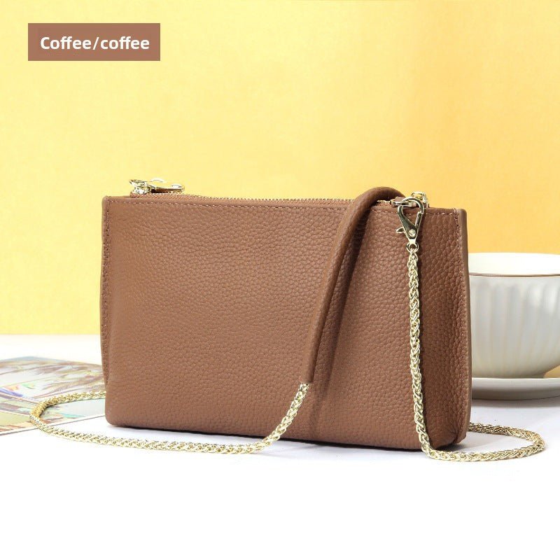 Genuine Leather simple shoulder bag women, stylish large capacity bag, tote purse double zipper, leather chain bag - WIVAStore
