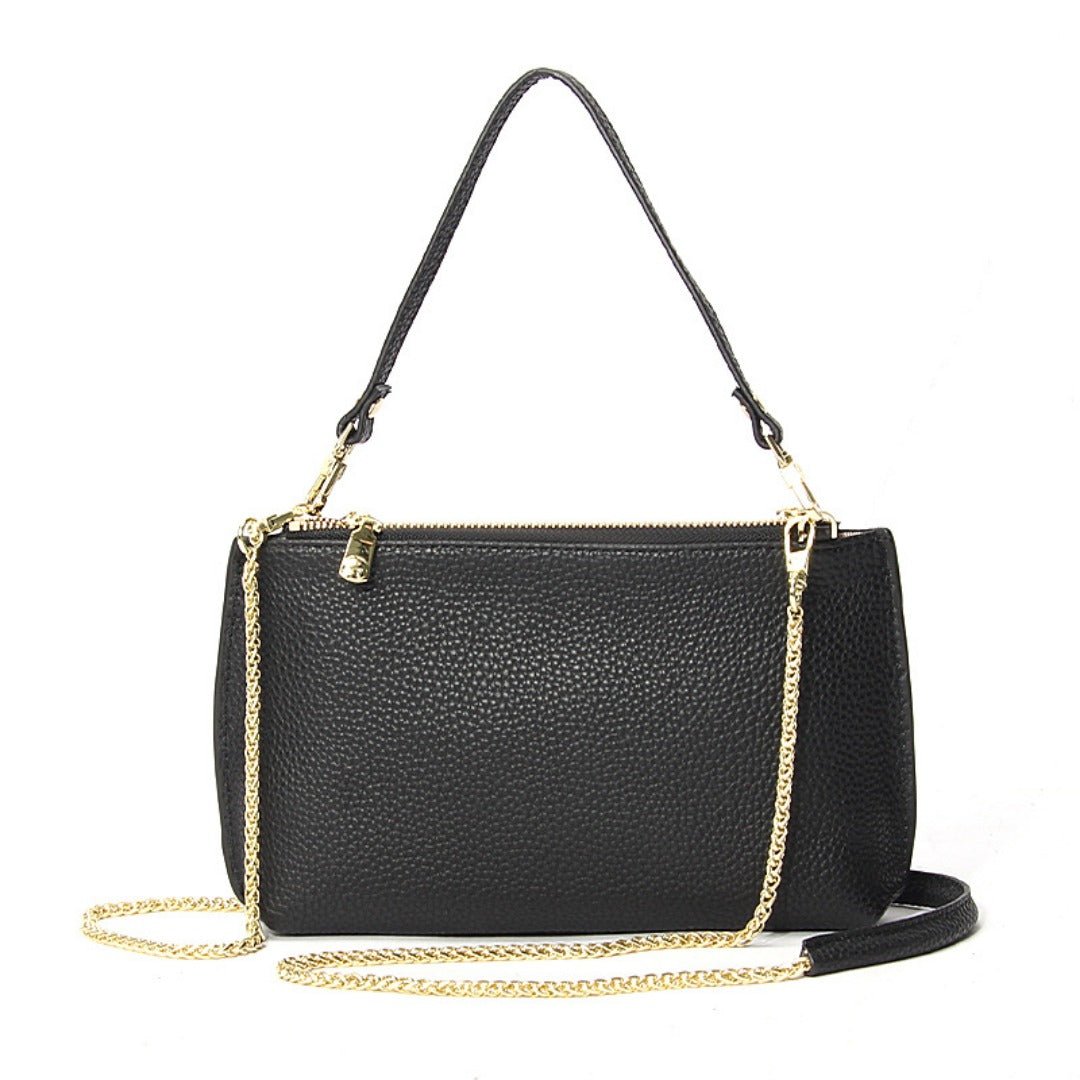Genuine Leather simple shoulder bag women, stylish large capacity bag, tote purse double zipper, leather chain bag - WIVAStore