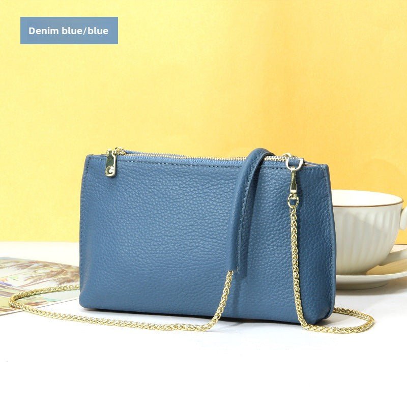 Genuine Leather simple shoulder bag women, stylish large capacity bag, tote purse double zipper, leather chain bag - WIVAStore