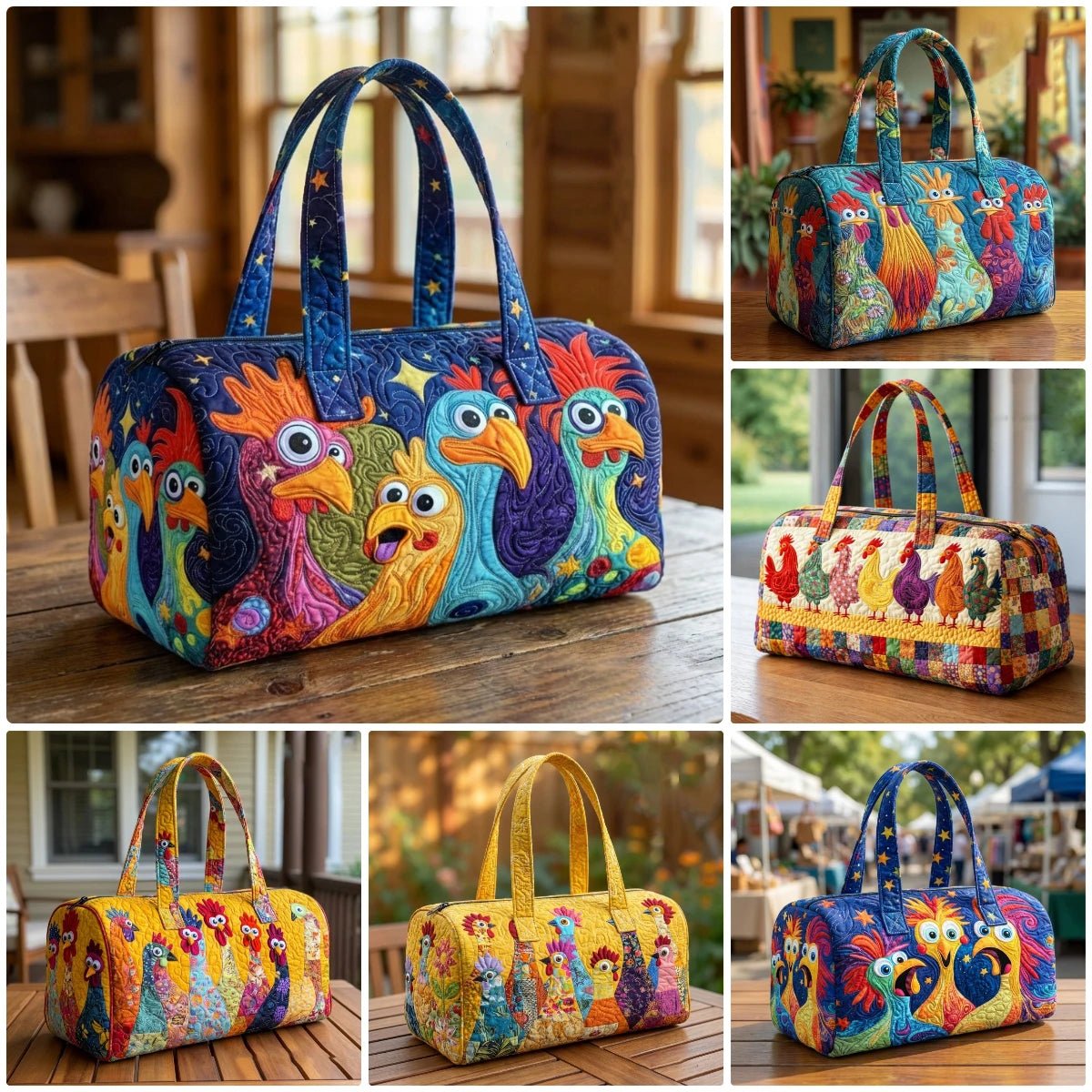 GF Funny Art Chicken Print Quilted Duffle Bag - WIVAStore