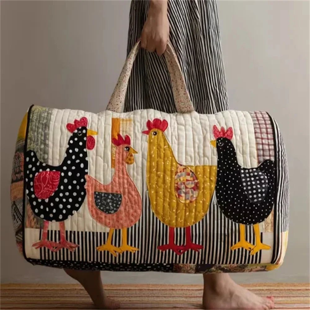 GF Funny Art Chicken Print Quilted Duffle Bag - WIVAStore