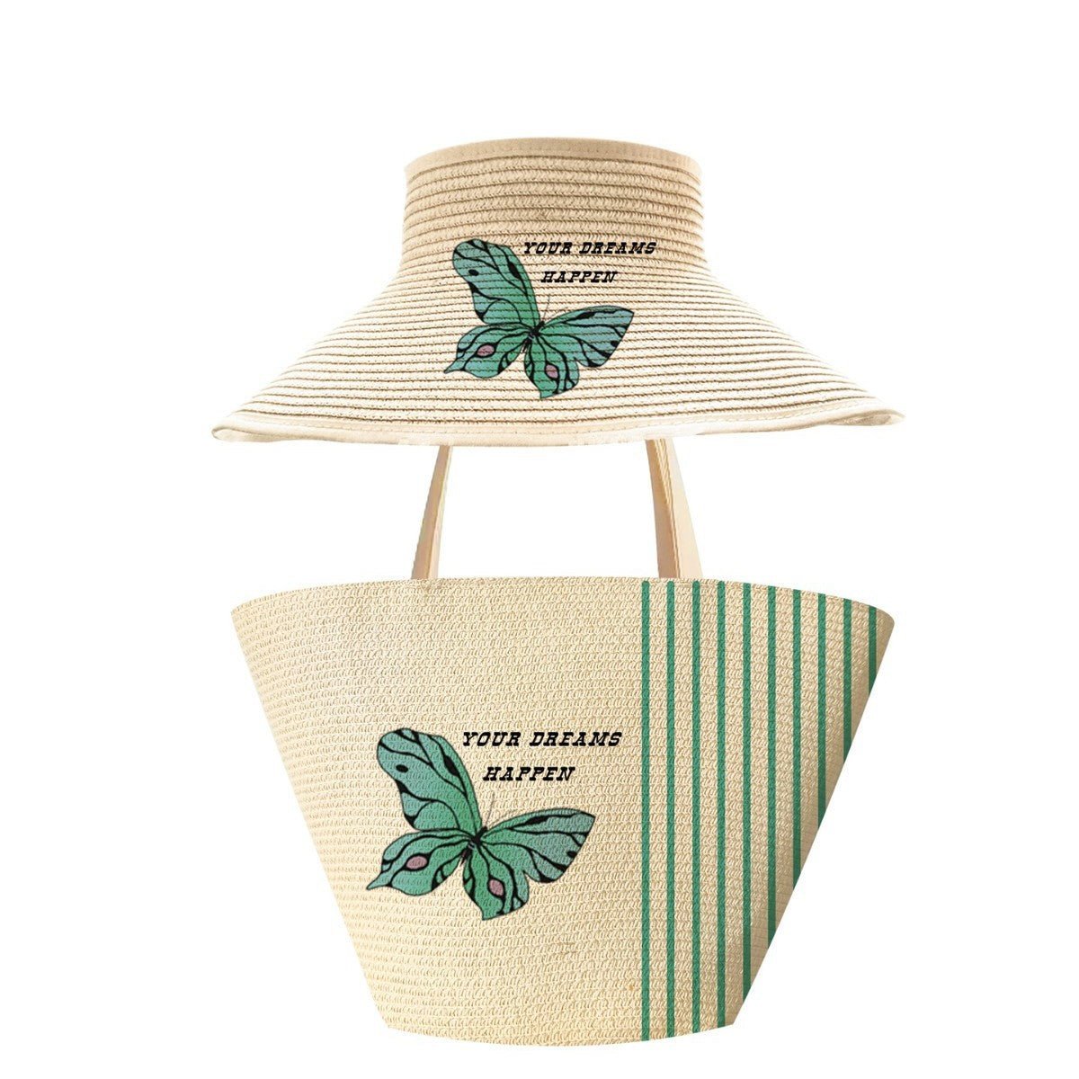 Handwoven Straw Butterfly Print Bag – Unique Shoulder Tote Set, Large Outdoor Travel Fashion Purse - WIVAStore