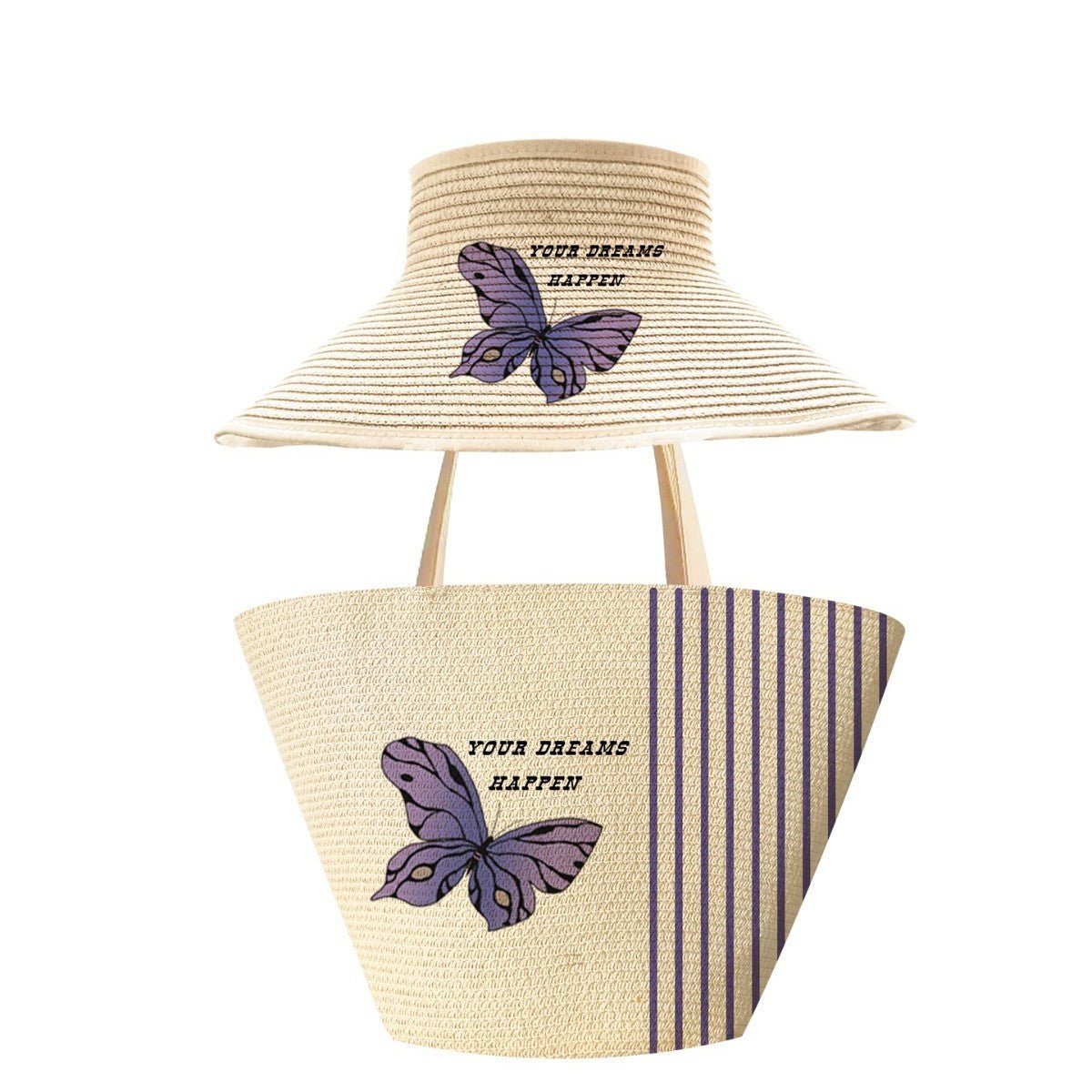 Handwoven Straw Butterfly Print Bag – Unique Shoulder Tote Set, Large Outdoor Travel Fashion Purse - WIVAStore