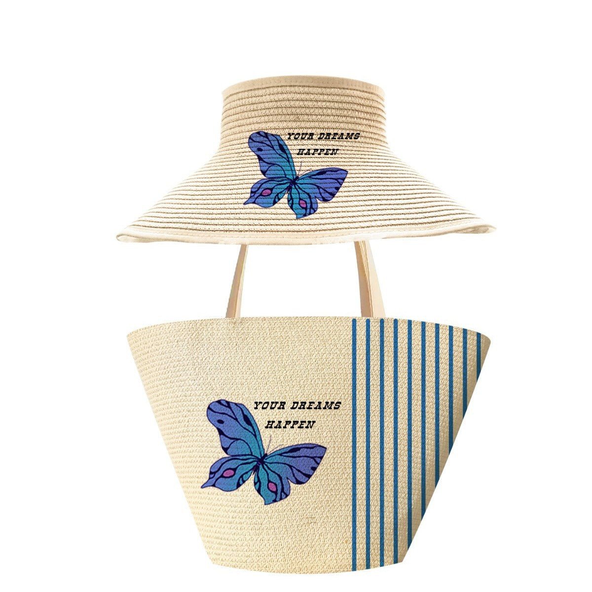 Handwoven Straw Butterfly Print Bag – Unique Shoulder Tote Set, Large Outdoor Travel Fashion Purse - WIVAStore