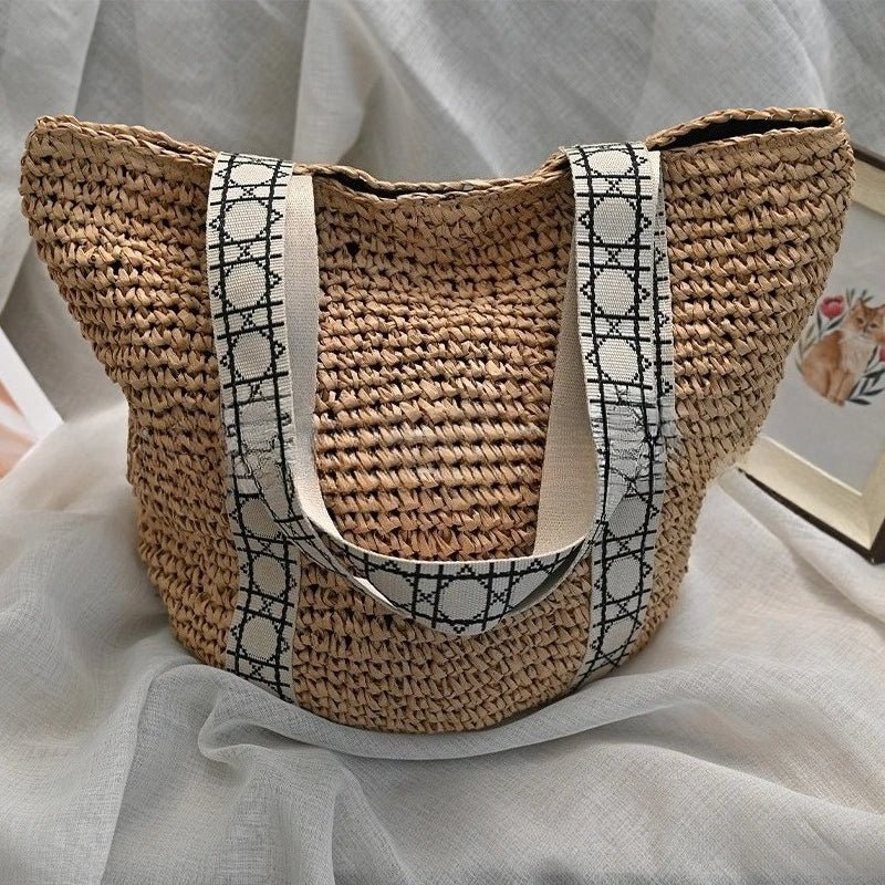 Handwoven Straw Tote – Elegant Women’s Casual Woven Bag, Commuter Travel Shoulder Purse - WIVAStore