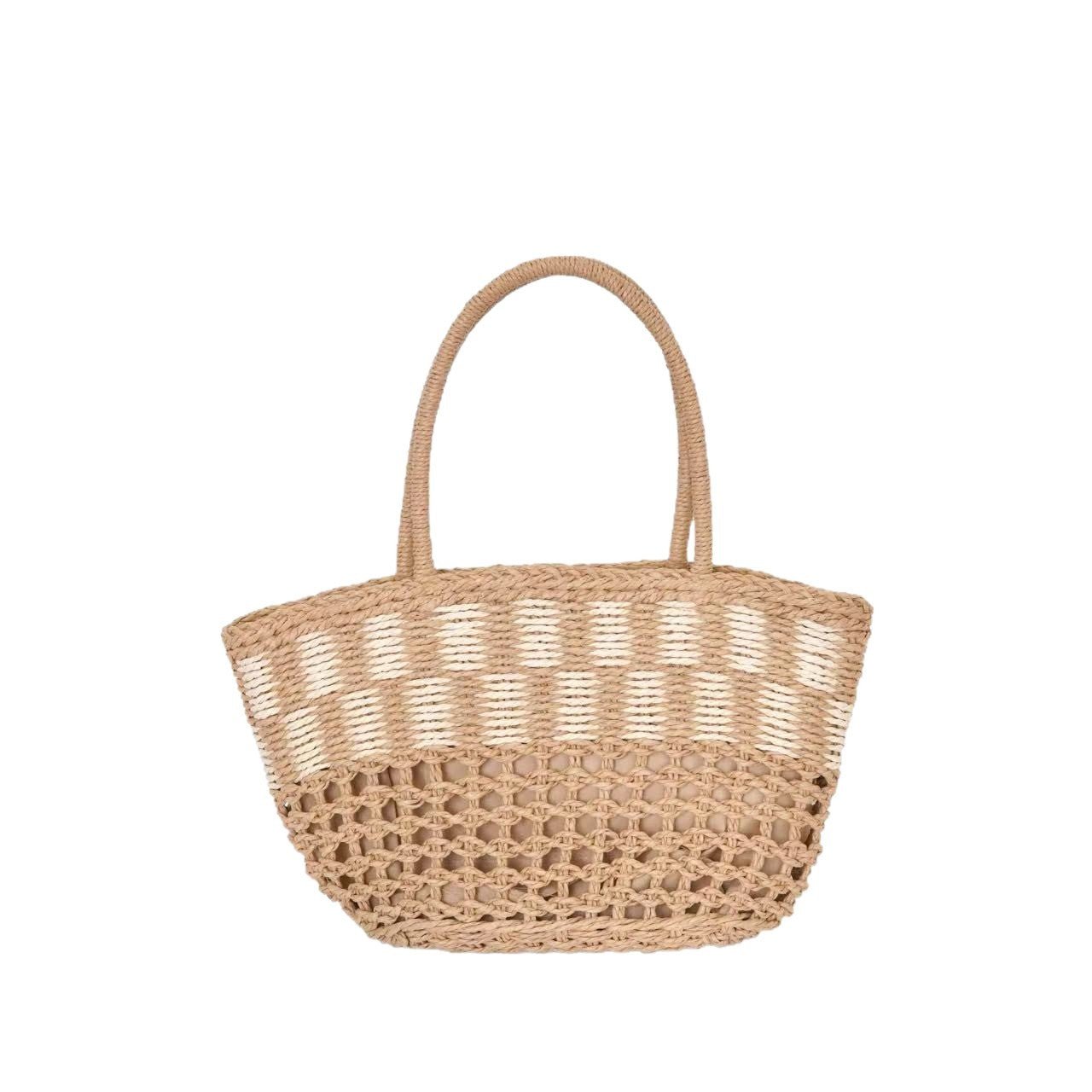 Hollow - Out Handwoven Straw Bag – Women's Commuter Shoulder Tote, Large Beach Shopper - WIVAStore