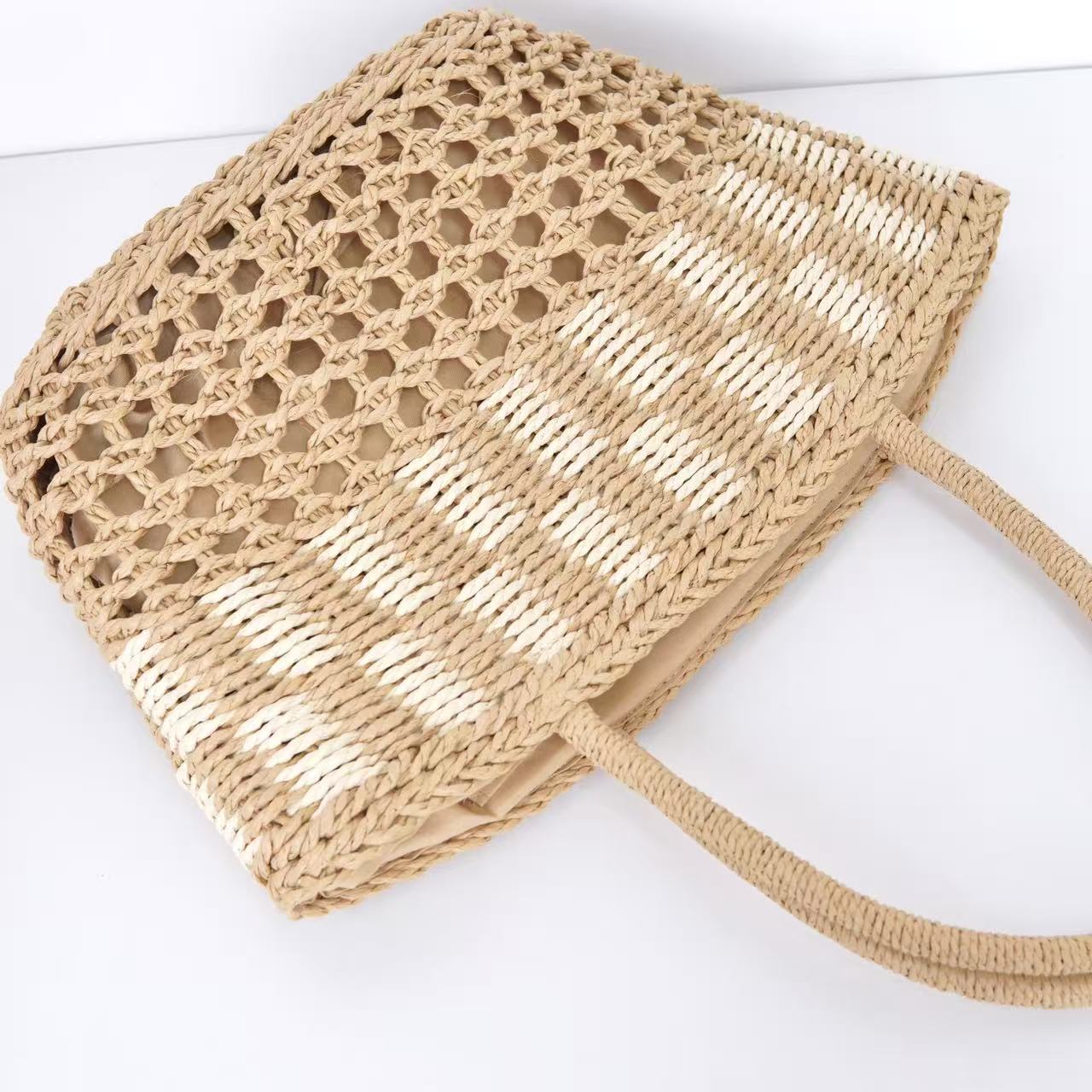 Hollow - Out Handwoven Straw Bag – Women's Commuter Shoulder Tote, Large Beach Shopper - WIVAStore