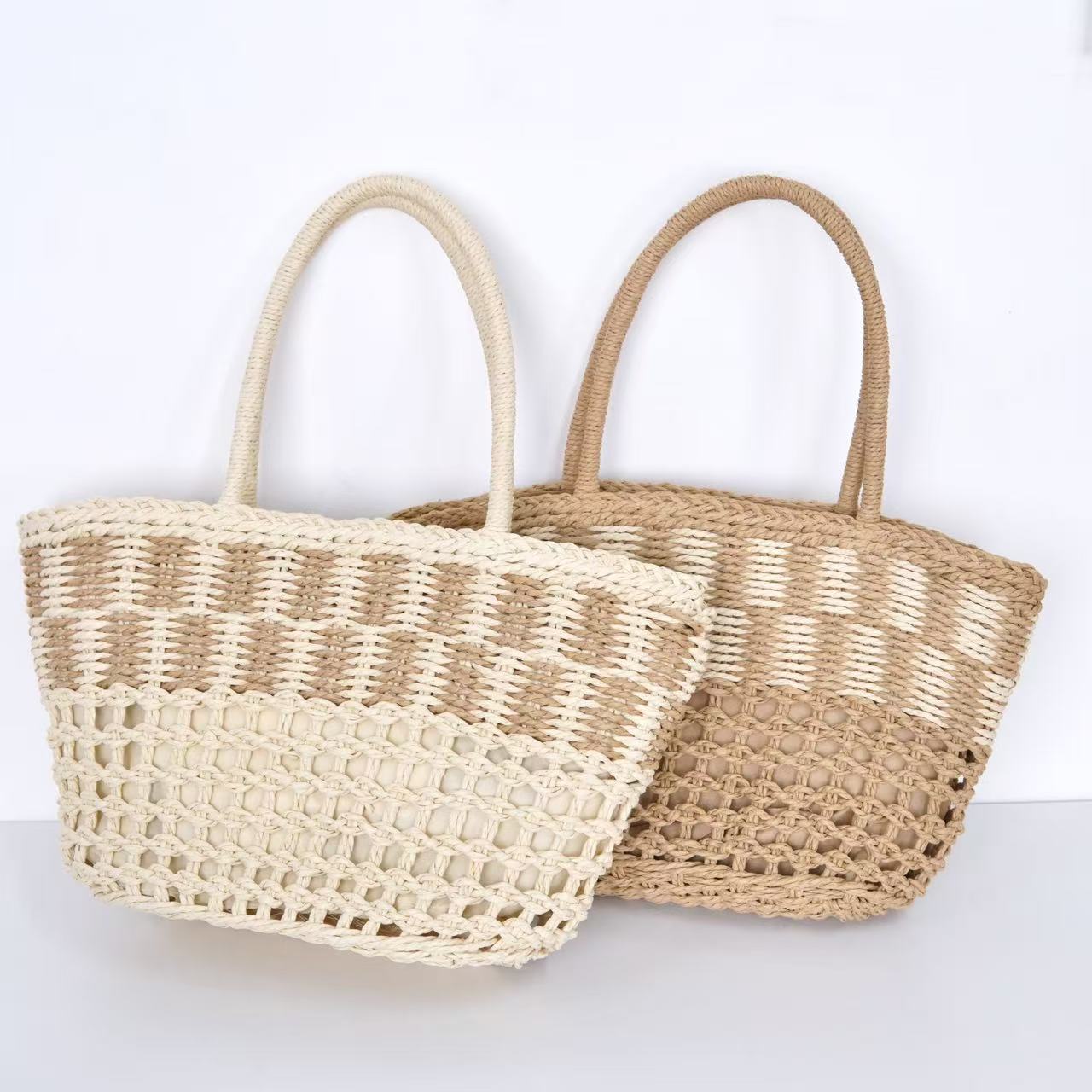 Hollow - Out Handwoven Straw Bag – Women's Commuter Shoulder Tote, Large Beach Shopper - WIVAStore