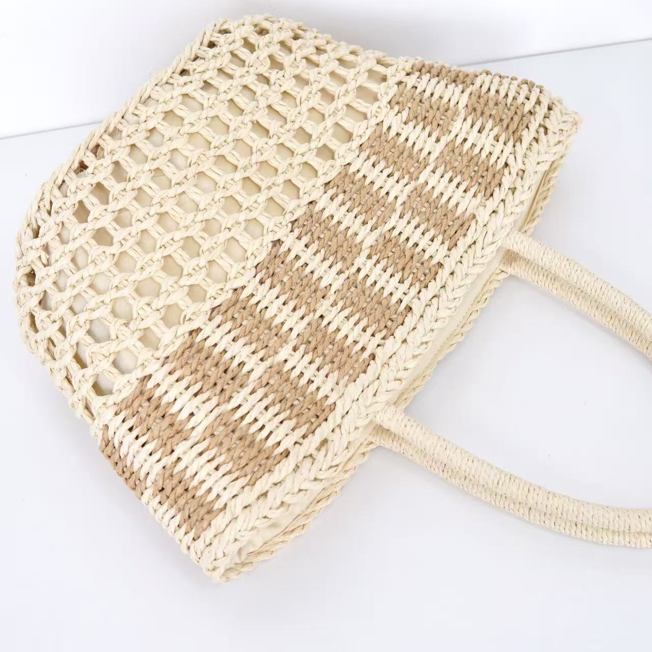 Hollow - Out Handwoven Straw Bag – Women's Commuter Shoulder Tote, Large Beach Shopper - WIVAStore