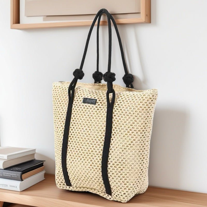 Hollow - Out Paper Rope Woven Tote – Large Straw Shoulder Bag, Commuter Beach Portable Purse - WIVAStore