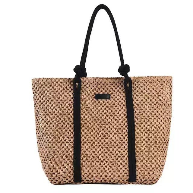 Hollow - Out Paper Rope Woven Tote – Large Straw Shoulder Bag, Commuter Beach Portable Purse - WIVAStore
